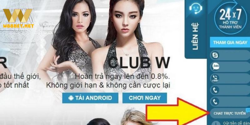 Bạn có thể chat online với bộ phận CSKH W88